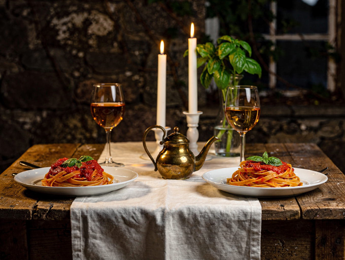 Candlelit table in a modern Italian restaurant