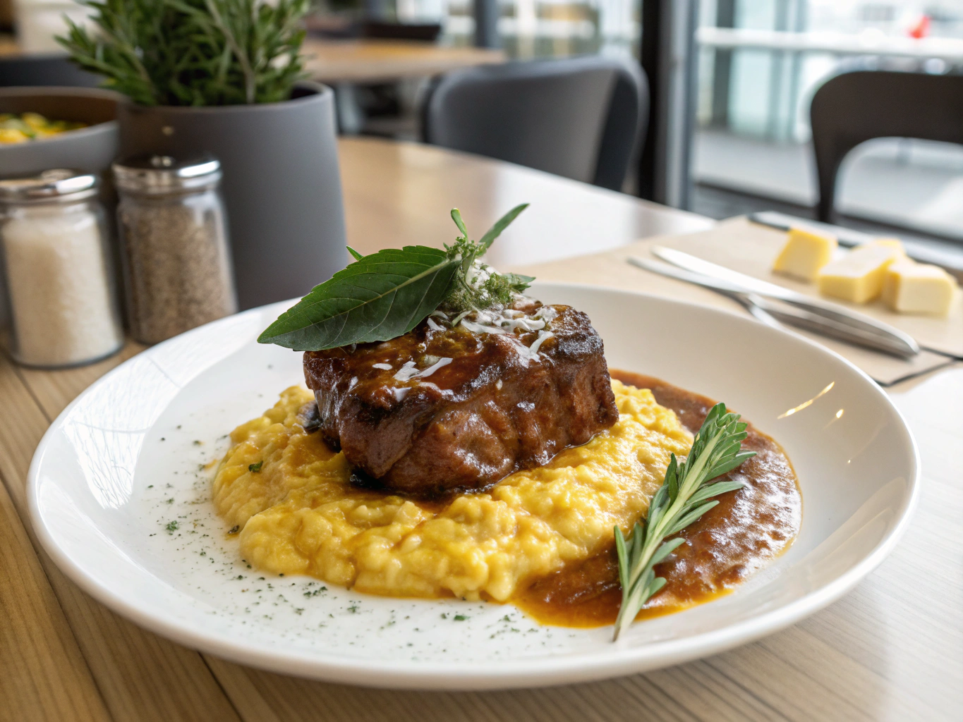 Tender braised veal shank with saffron risotto
