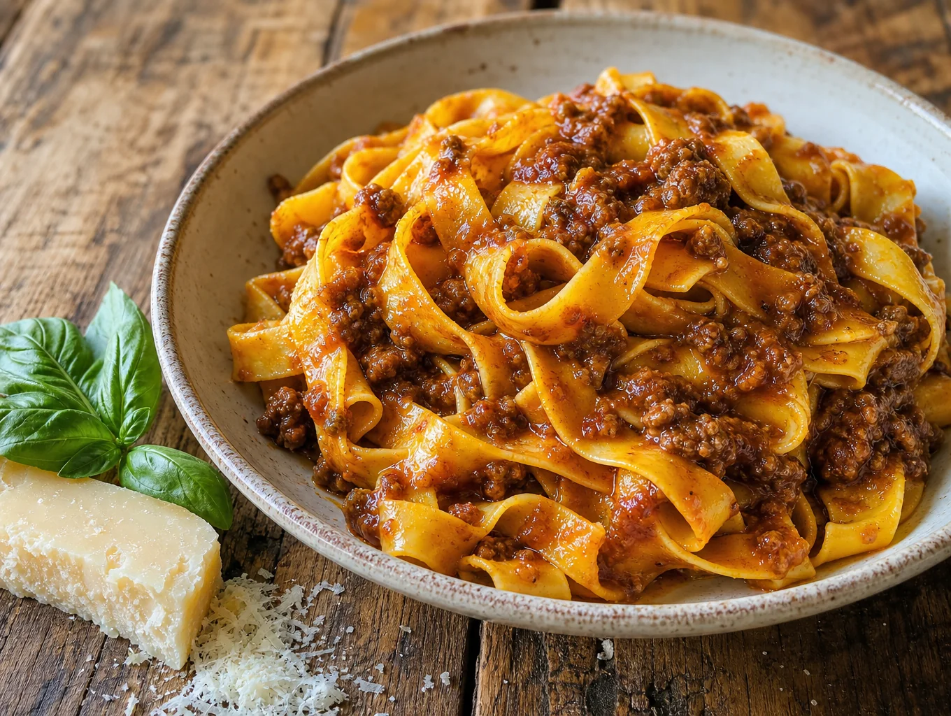 Fresh tagliatelle pasta with hearty beef ragu